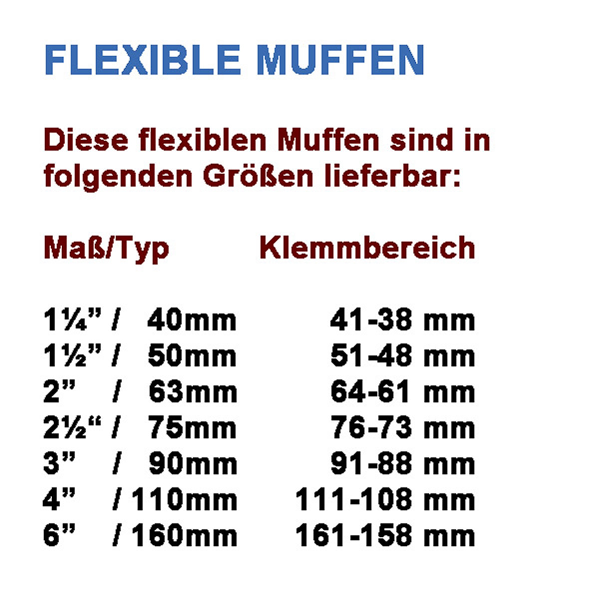 1¼" Flexible Muffe 40 mm Gummimuffe Flexmuffe Fitting Teich Pool 41-38 mm 
