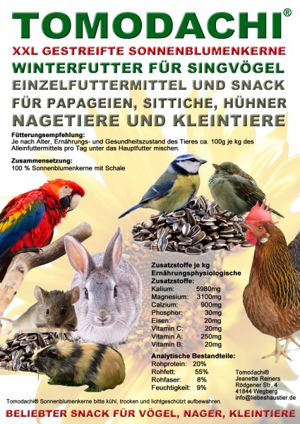 Papageienfutter, Hühnerfutter, Sittichfutter, Vogelfutter, Sonnenblumenkerne XXL, 5kg