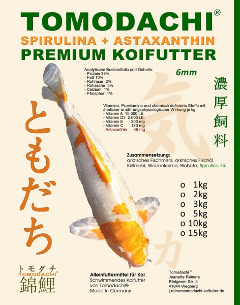 Spirulinafutter Koi Sommer Koifutter farbverstärkend Wachstumsfutter Koi tolle Farben 6mm 5kg Eimer