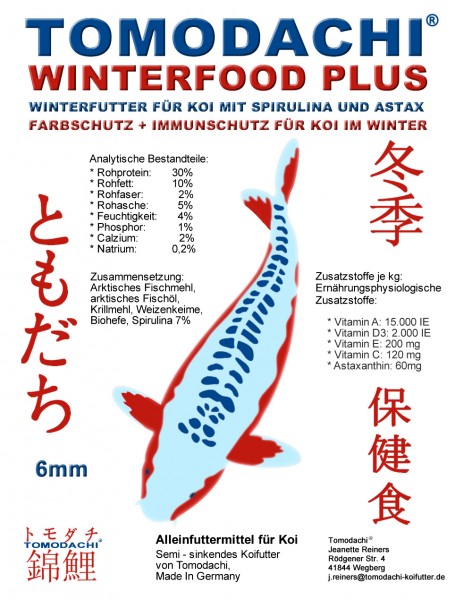 Winterfutter Koi, semi sinkend, Koifutter Spirulina +Astax, hochverdaulich, Winterfood Plus 10kg 6mm