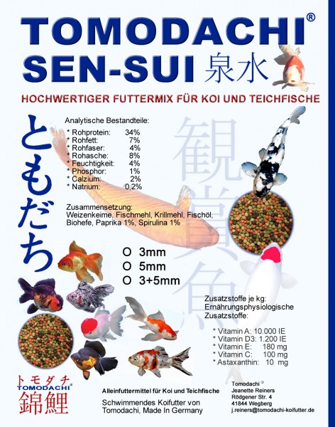 Koi-Mix, Teichfuttermix, Koifuttermischung, Sen-Sui, 4-farbig, rot-grün-weiß-braun, 3mm, 15kg