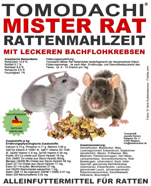 Rattenfutter, Alleinfutter Ratte mit Bachflohkrebsen, Rattenmahlzeit Tomodachi® Mister Rat 5kg