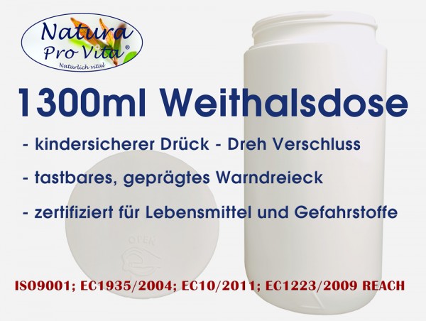 Schraubdose mit Deckel 3er Set HDPE Gefahrstoff und Lebensmittel Zertifikat kindersicher 1300ml