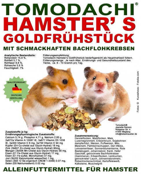 Hamsterfutter mit tierischen Proteinen, Bachflohkrebse, Gemüse, Luzerne, Löwenzahn 10kg