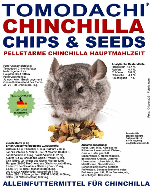 Chinchillafutter, Komplettnahrung für Chinchillas Tomodachi Chinchilla Futtermischung 10kg