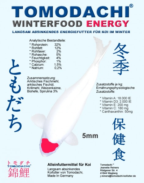 Energiefutter für Koi im Winter, langsam sinkendes Koifutter, Spirulinafutter, Winterfood Energy 5mm