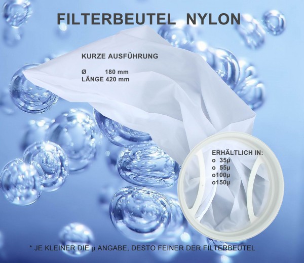Filterbeutel, Nylonfilterstrumpf Algenkiller, leicht zu reinigen 55 Micron, 42cm, kurze Ausführung