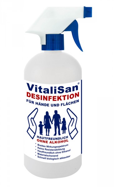 Handdesinfektion, Flächendesinfektion, Desinfektionsmittel tötet Viren, Bakterien VitaliSan 500ml