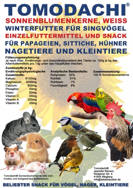 Energievogelfutter, Winterfutter, Sonnenblumenkerne weiß, Vogelfutter, Vogelsnack 5kg